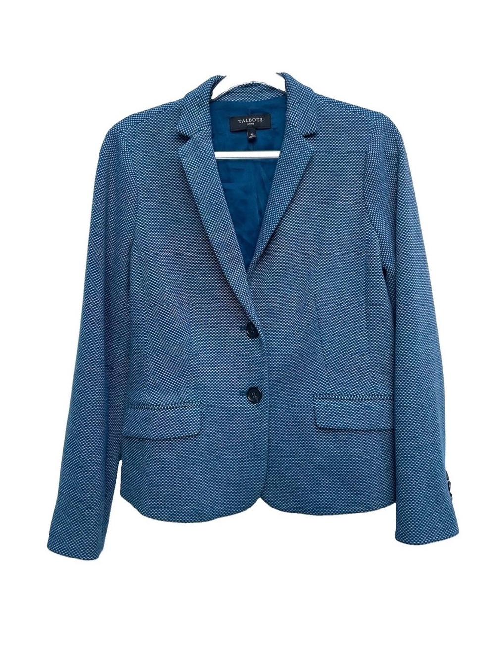 NEW Talbots Blazer Jacket Womens Sz 6p Cotton Tweed Blue Two Button Office
